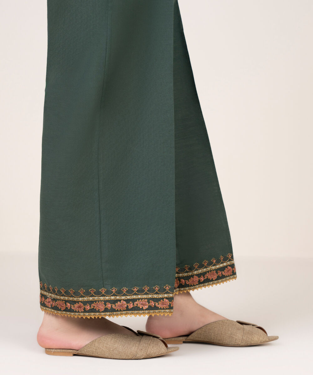 Women's RTW Cotton Embroidered Green  Culottes