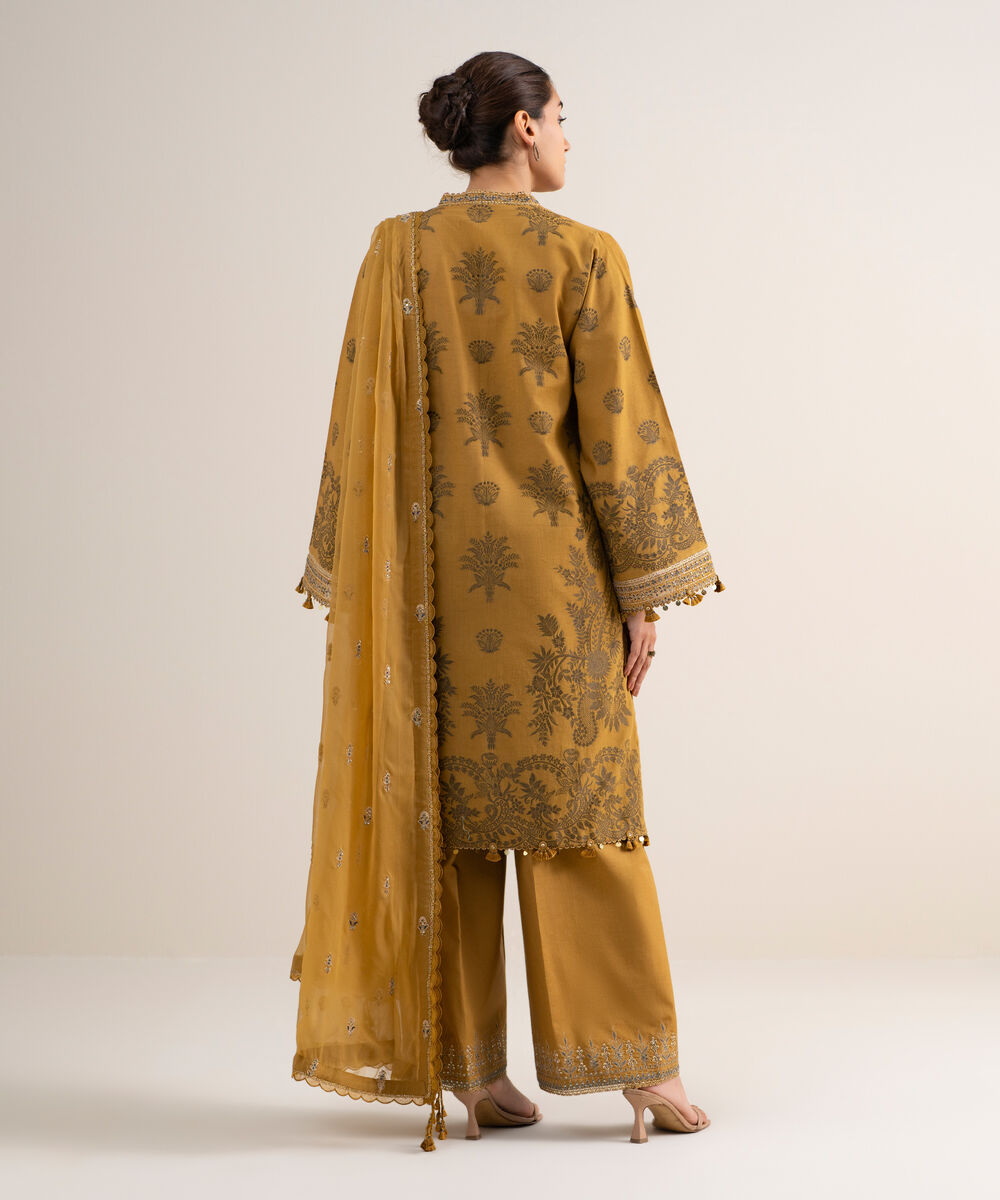 Women's Unstitched Extra Weft Jacquard Embroidered Brown