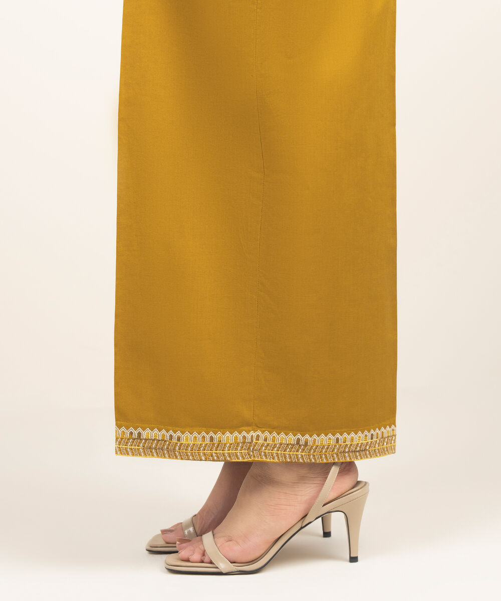 Women's RTW Cambric Embroidered Mustard Yellow Culottes