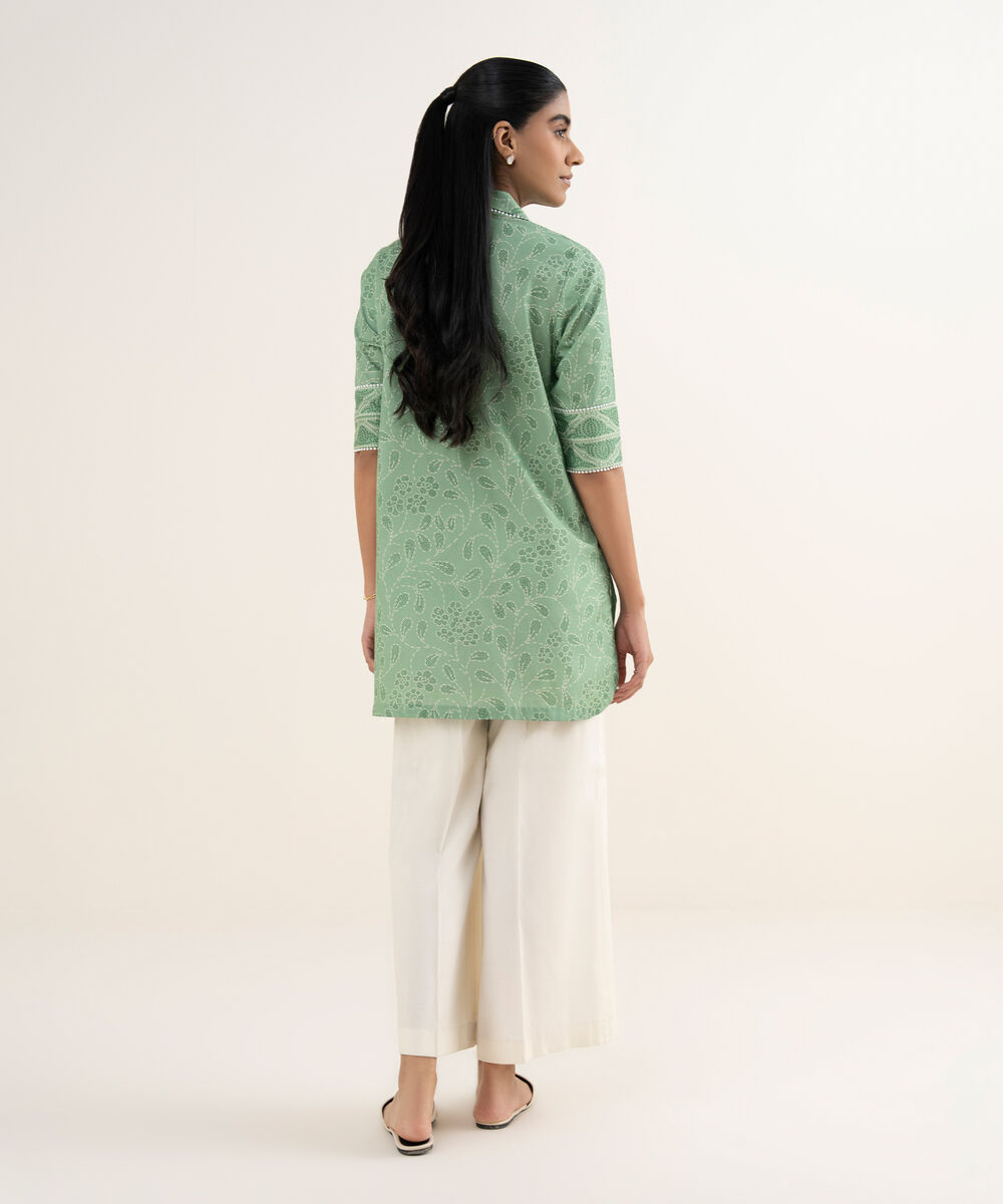 Women's Unstitched Lawn Printed Green Shirt