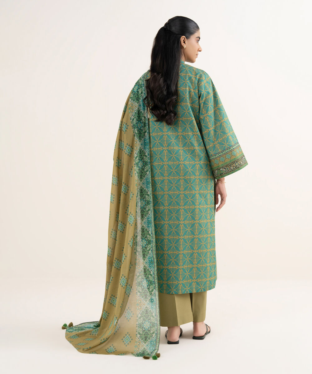 Women's Unstitched Lawn Printed Green 3 Piece Suit