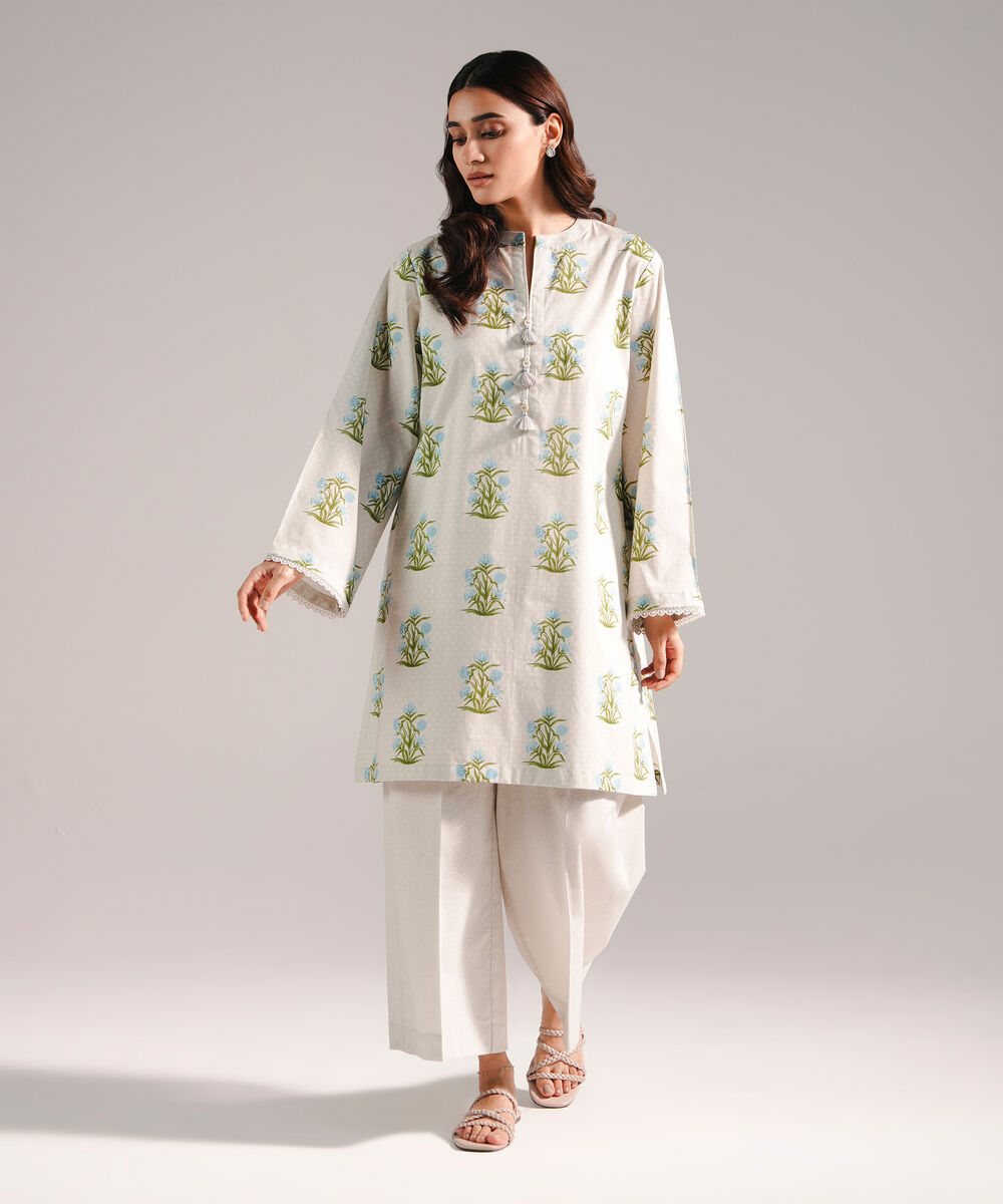 Women's RTW Lawn Printed Grey Straight Shirt