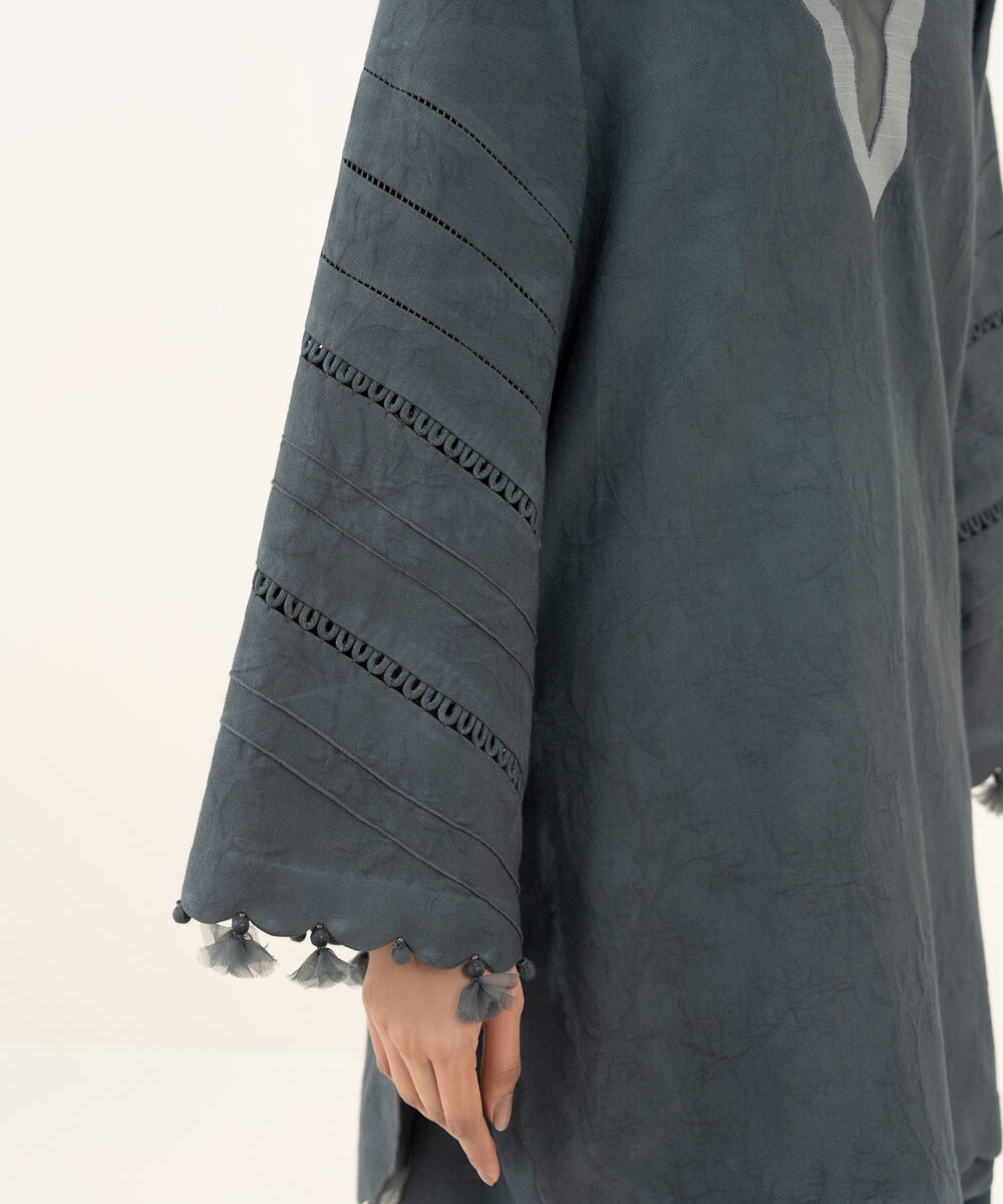 Women's Unstitched Dyed Cotton Jacquard Grey 3 Piece Suit