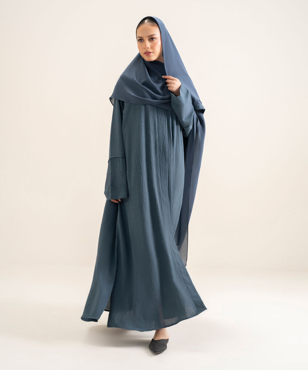 Women's Grey Embroidered Abbaya Set