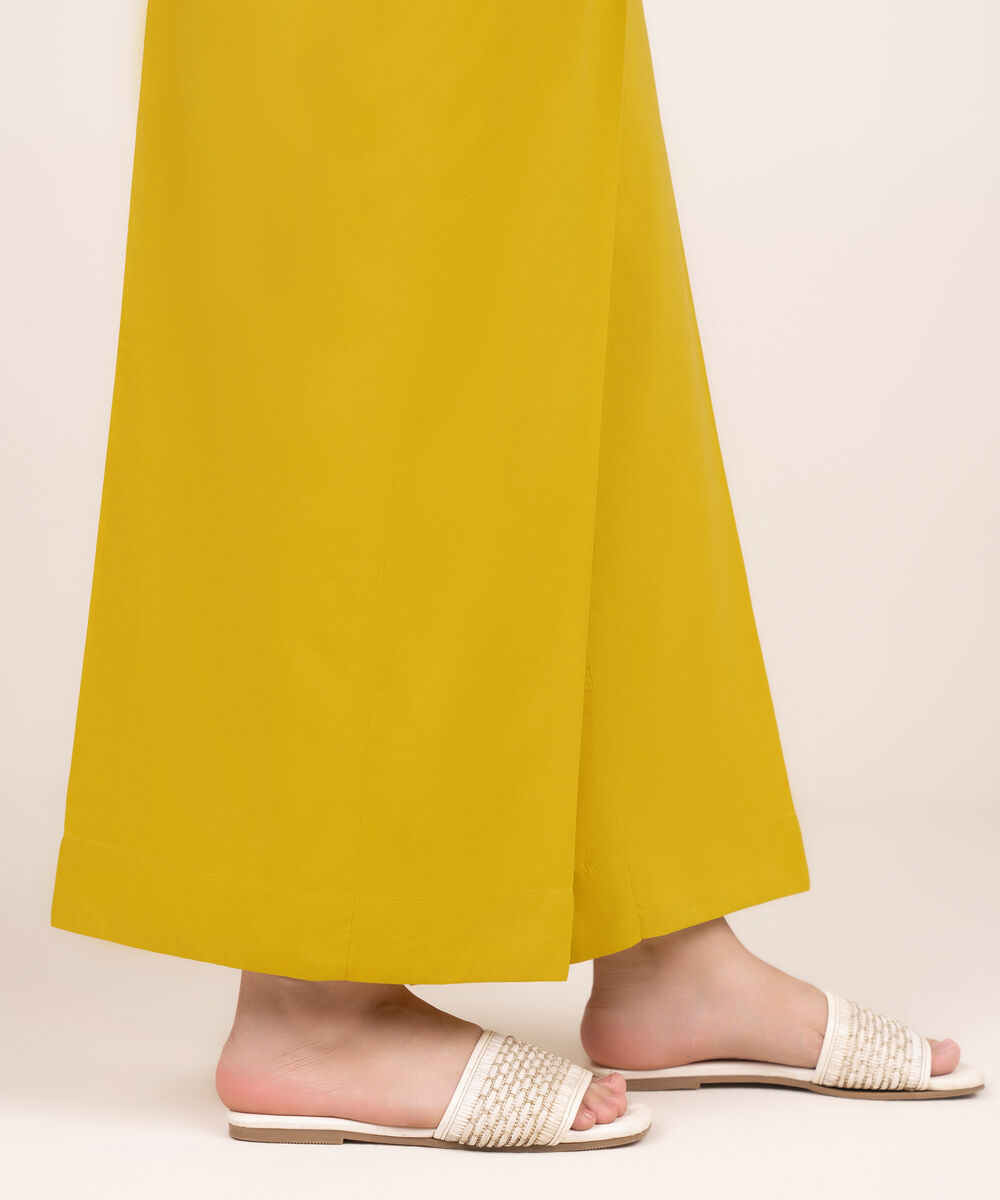 Women's RTW Cotton Viscose Yellow Solid Culottes