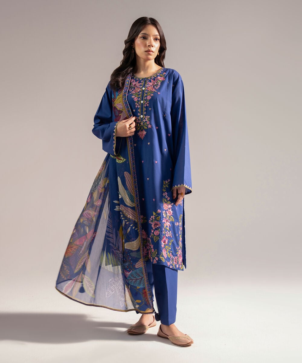 Blended Chiffon Printed Dark Blue Dupatta