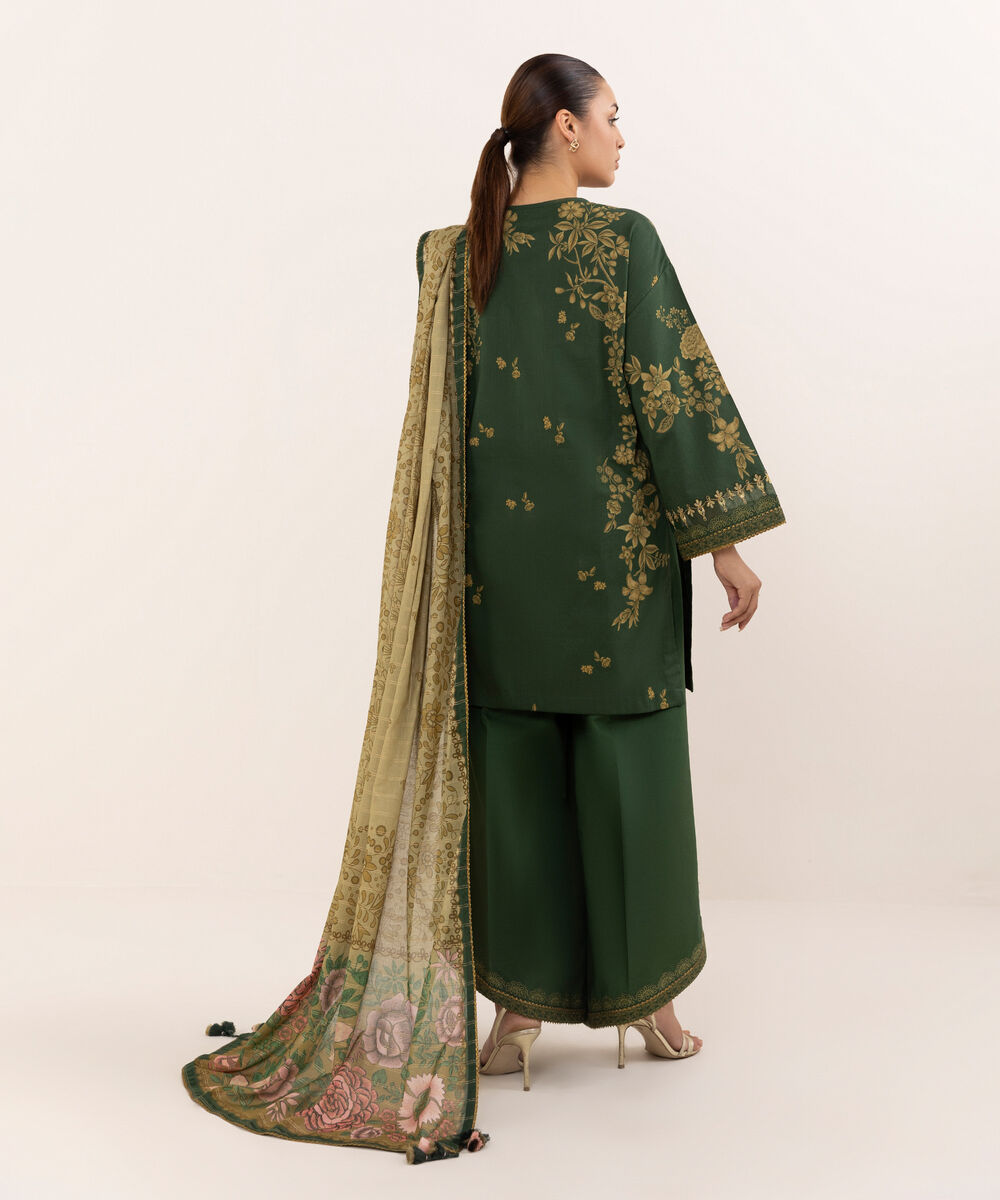 Women's Unstitched Lawn Embroidered Green Three Piece Suit