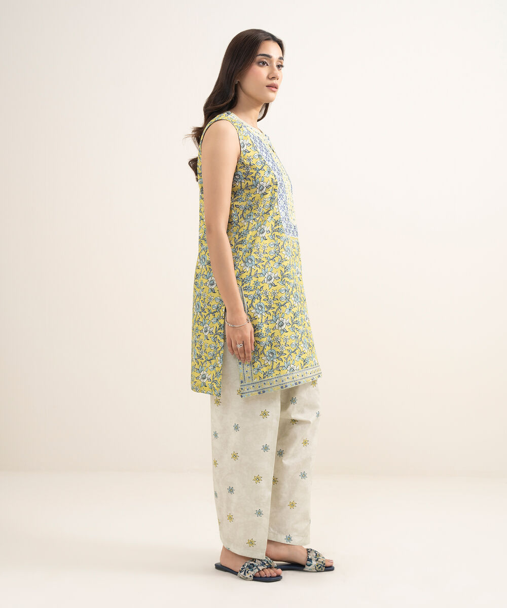 Women's RTW Dobby Embroidered Lime Green 2 Piece Suit