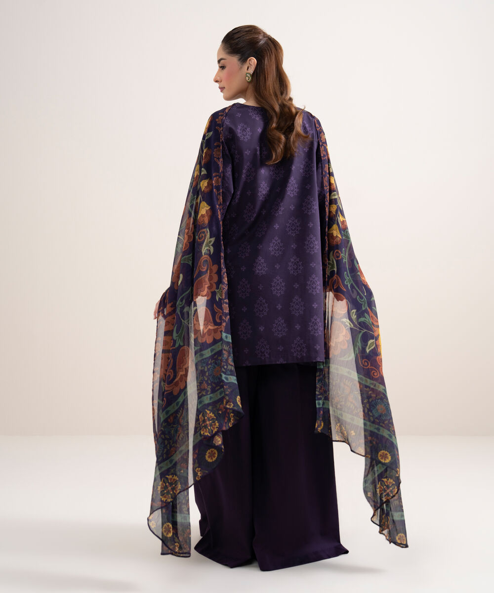 Women's Unstitched Lawn Embroidered Purple 3 Piece Suit