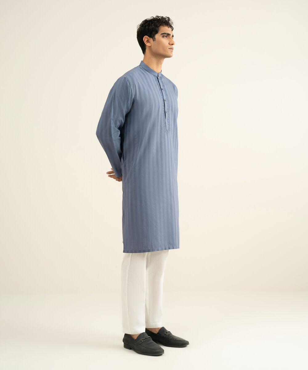 Men's grey Leno Jacquard Kurta