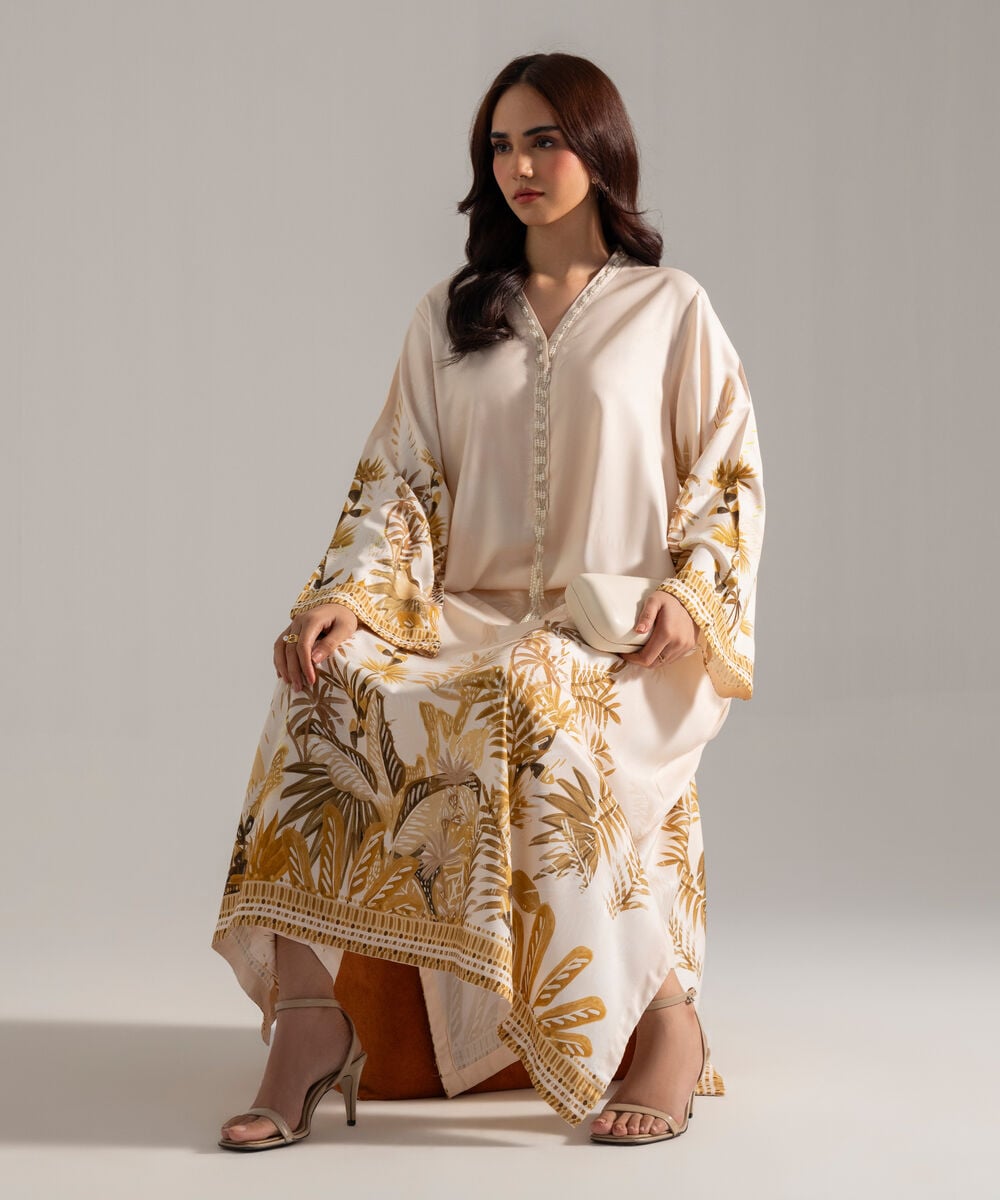 Women's RTW Printed Off White Viscose Linen 2 Piece Suit