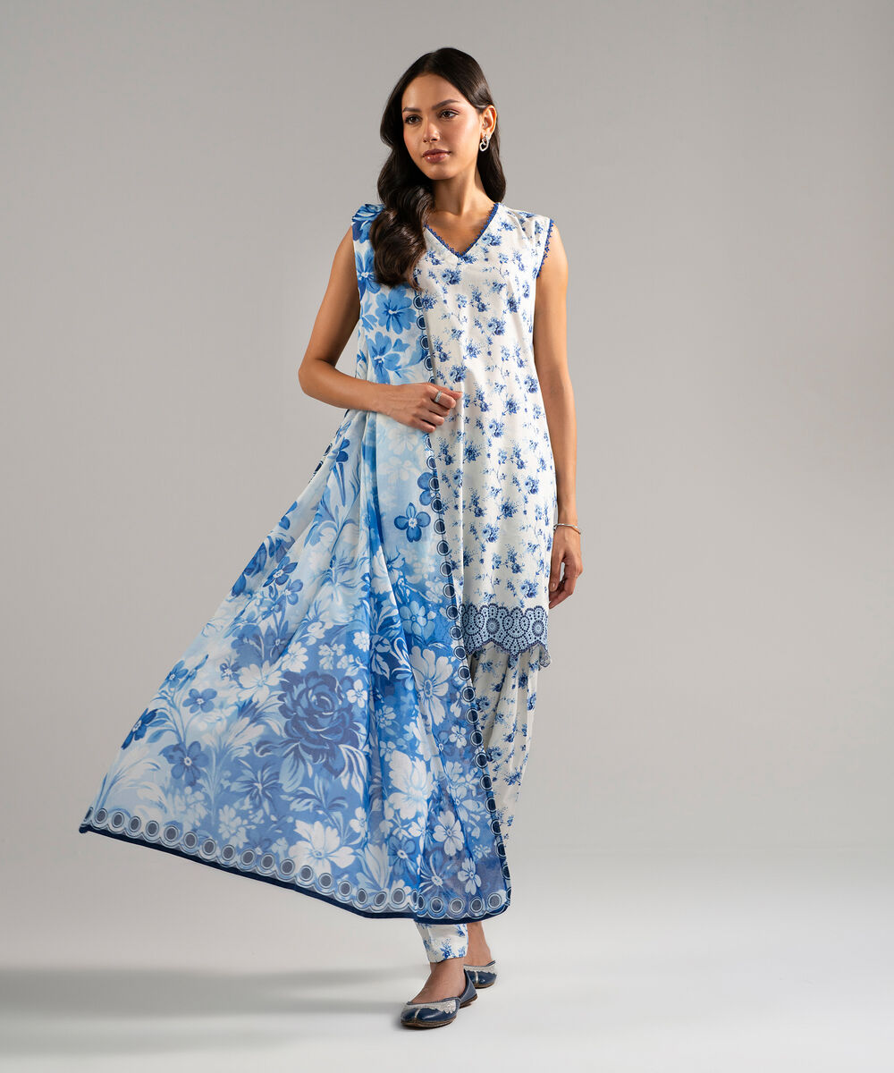Fine Voile Printed Blue Dupatta