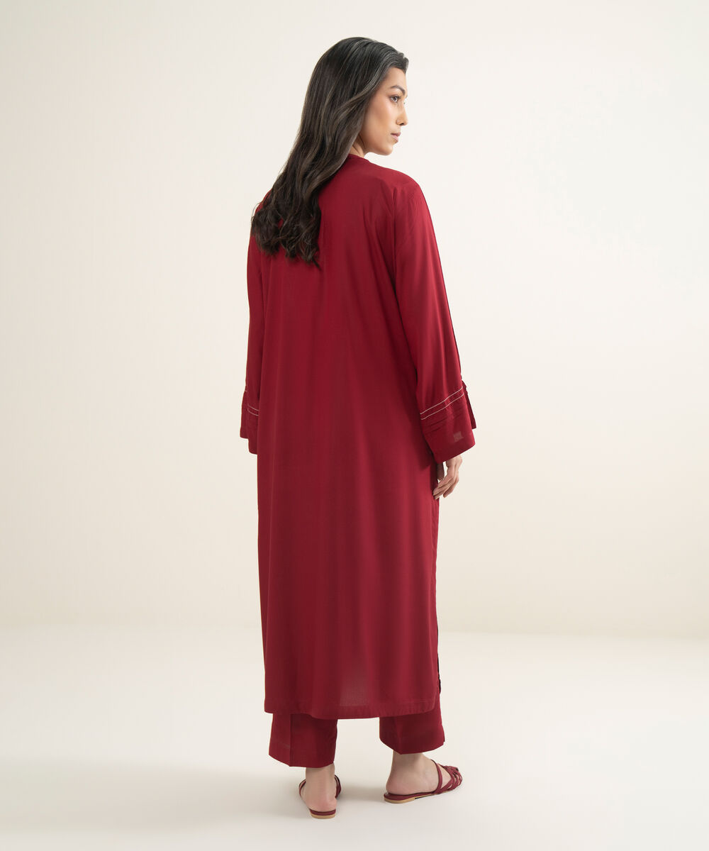 Women's RTW Arabic Lawn Solid Red A-Line Shirt