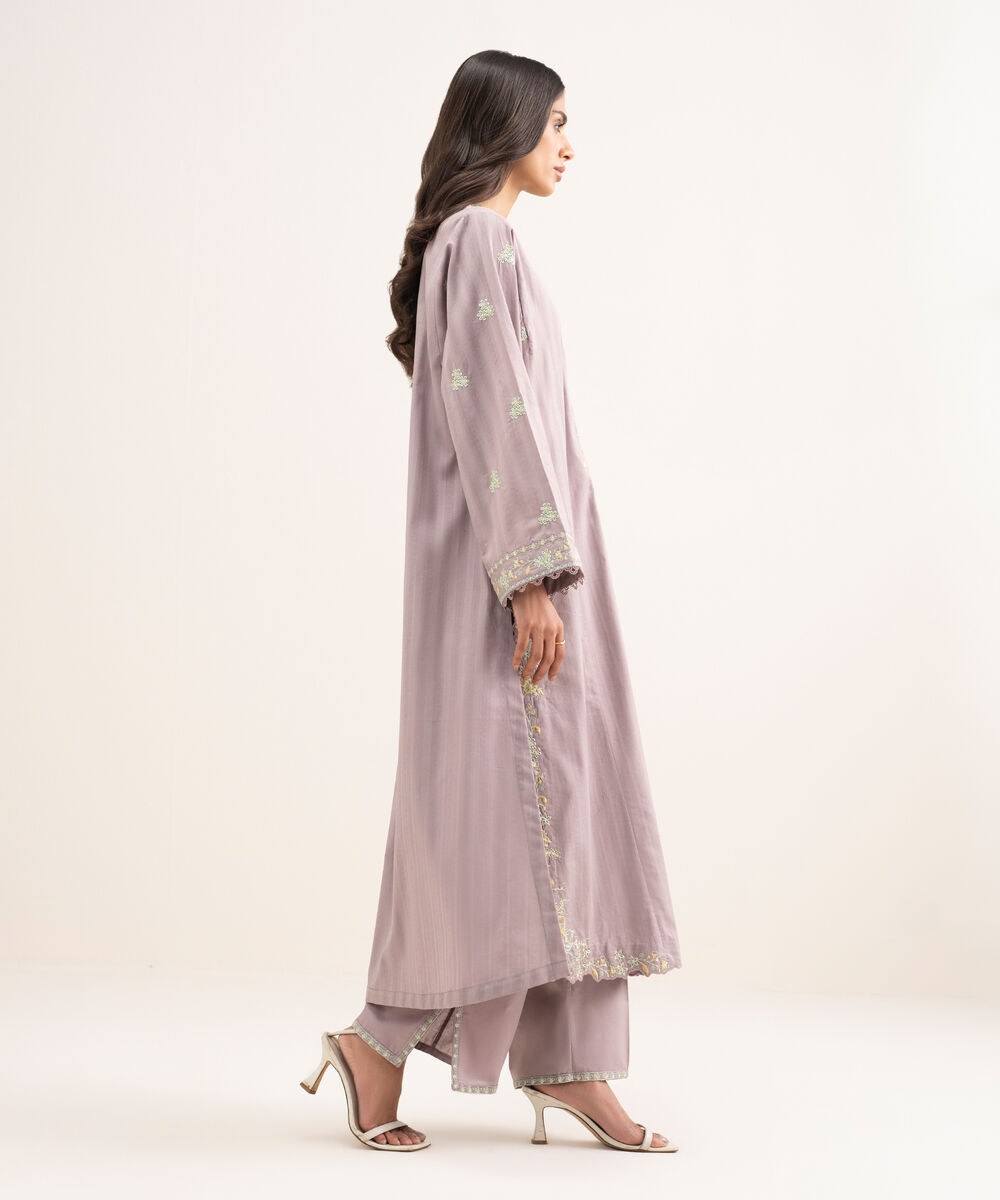 Women's RTW Leno Kara Embroidered Purple A-Line Shirt