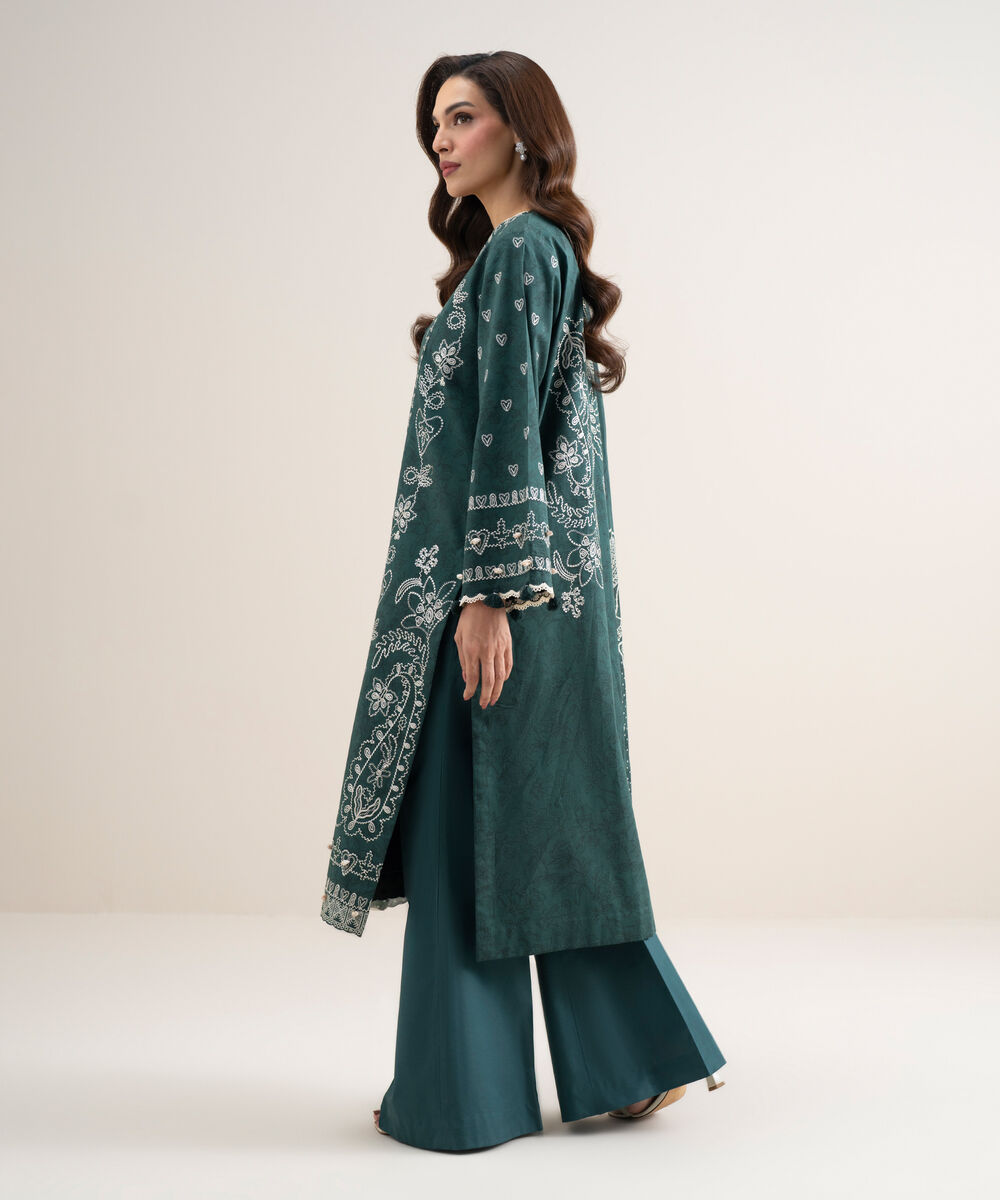 Women's Unstitched Lawn Embroidered Green 3 Piece Suit