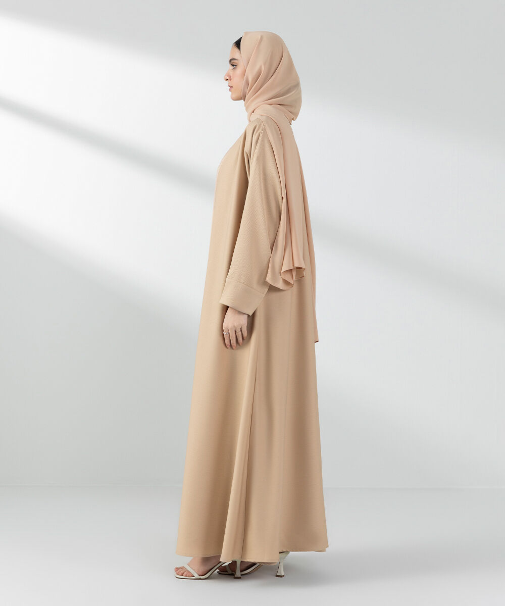 Woman - Beige Double Layered Abaya Set
