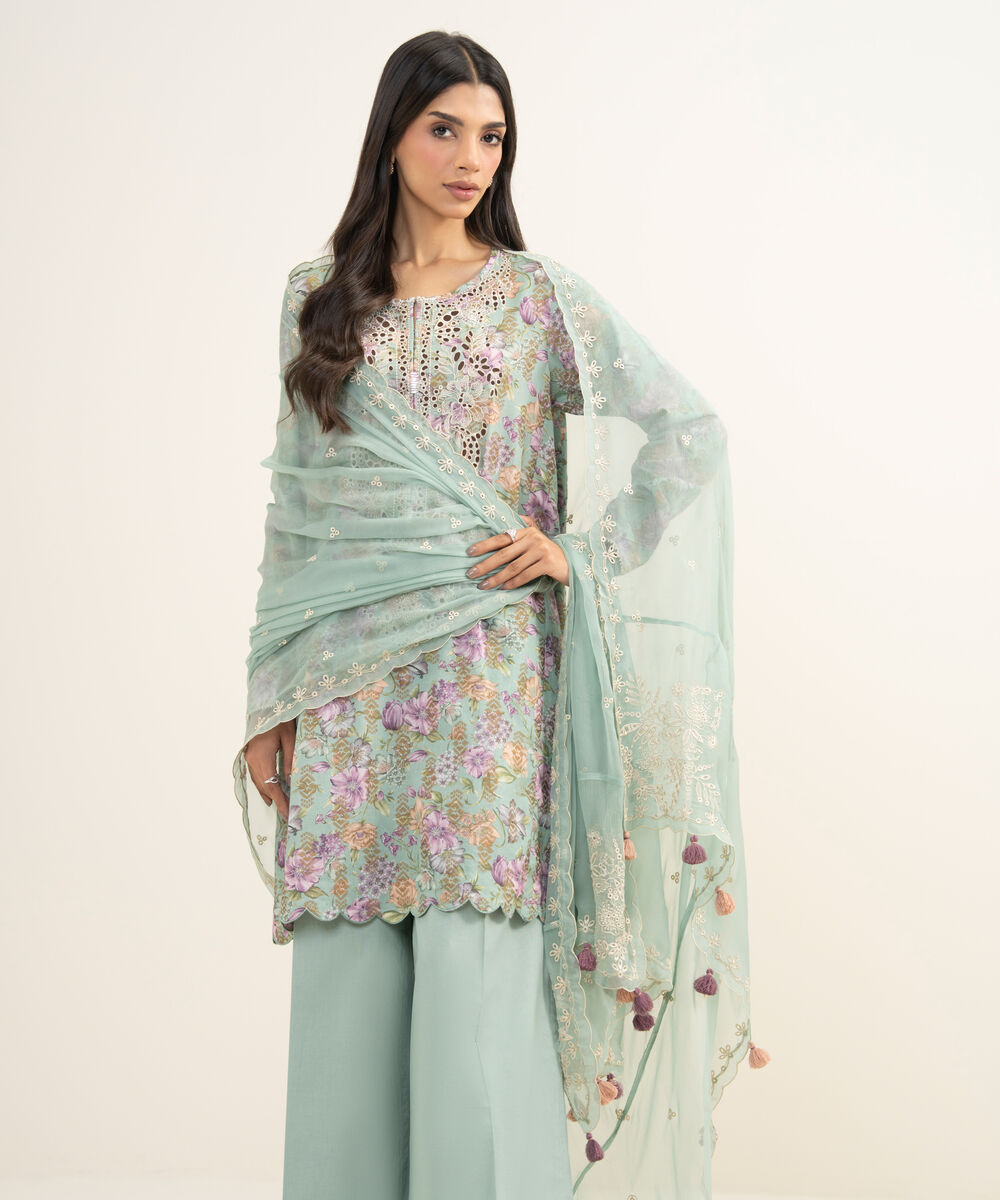 Women's Unstitched Extra Weft Jacquard Embroidered Multi 3 Piece Suit