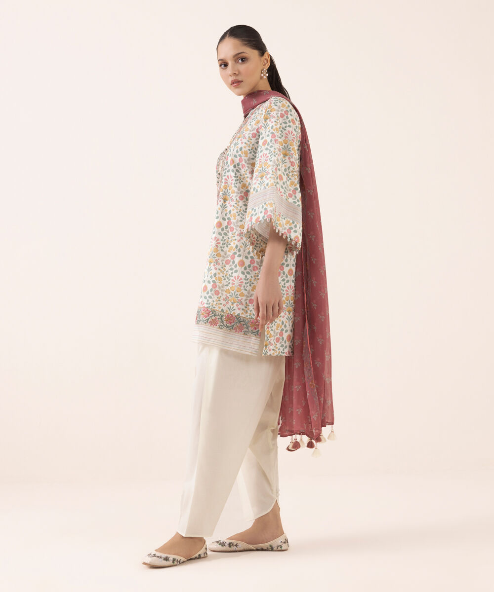 Women's Unstitched Cotton Embroidered Multi Three Piece Suit