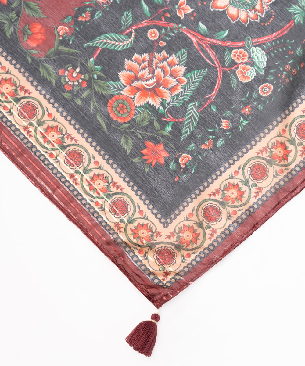 Textured Silk Black Printed Dupatta