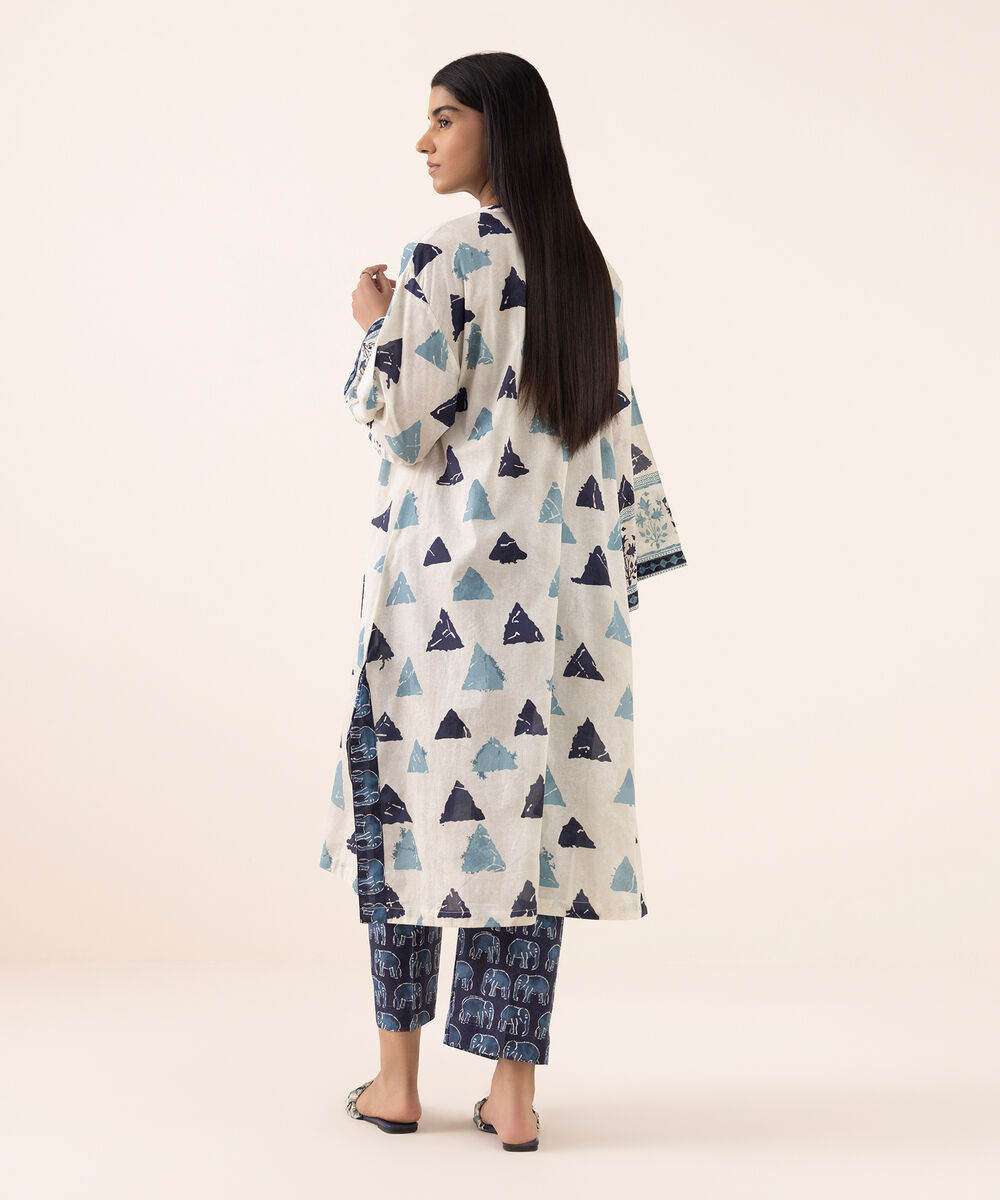 Women's RTW Lawn White Printed Drop Shoulder Shirt