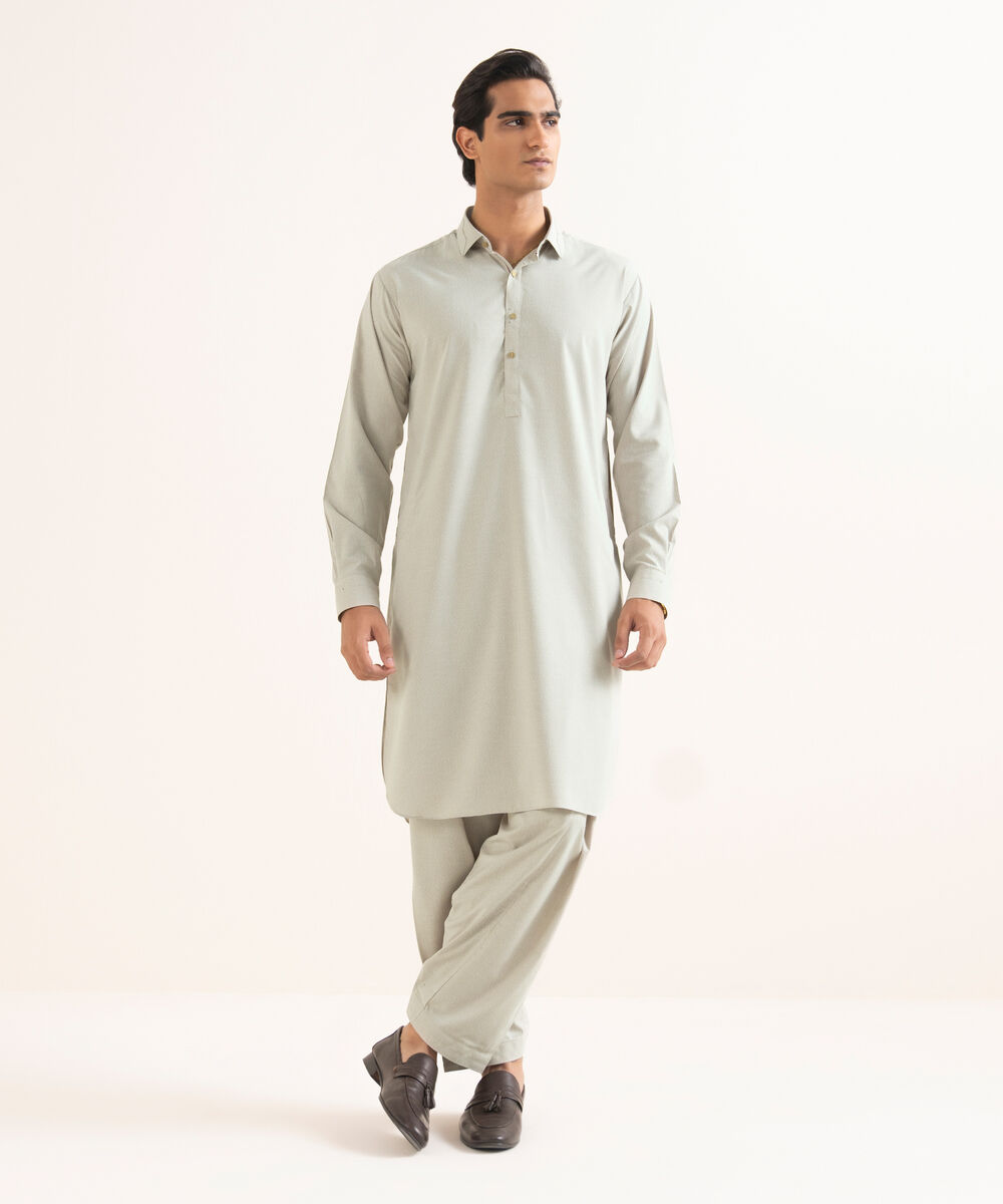 Men's Stitched Textured Wash & Wear Beige Suit