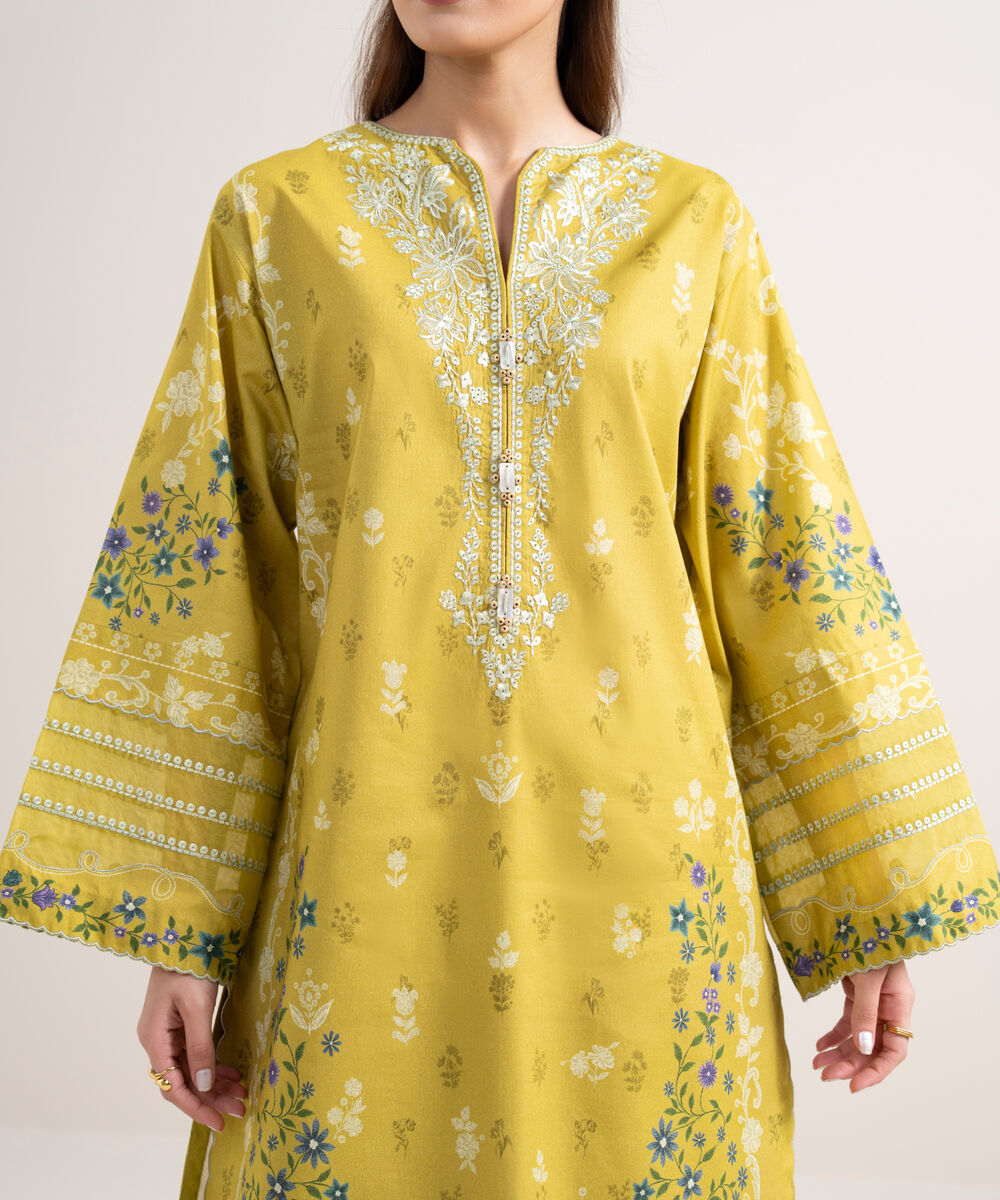 Women's Unstitched Lawn Embroidered Yellow 3 Piece Suit