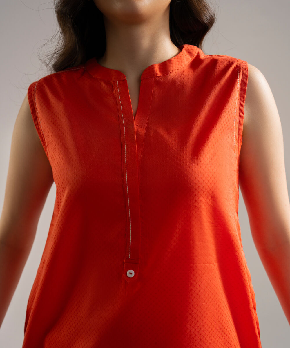 Women's RTW Dobby Solid Orange Straight Shirt