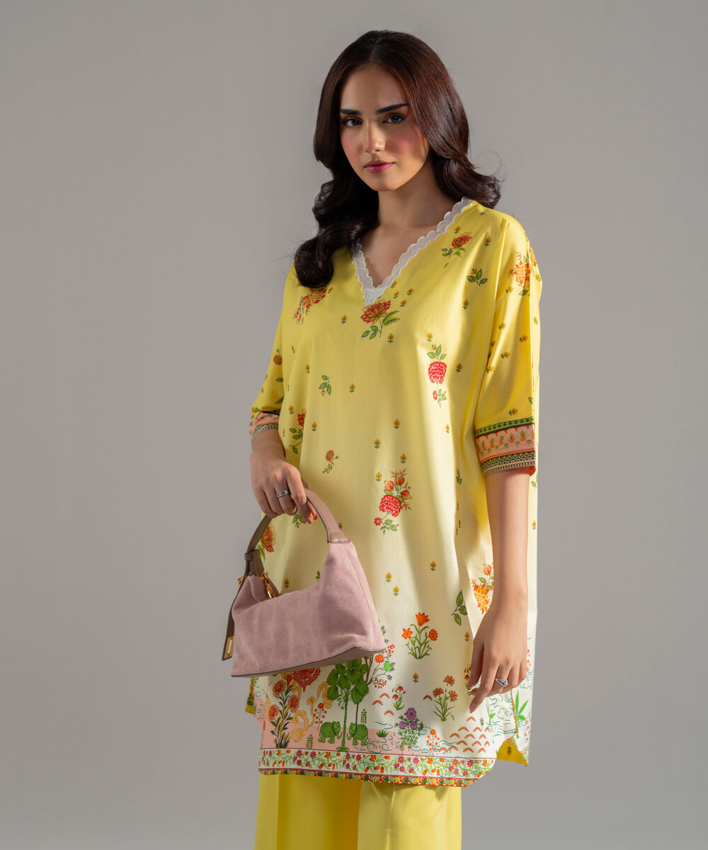 Women's RTW Lawn Printed Lime Yellow 2 Piece Suit