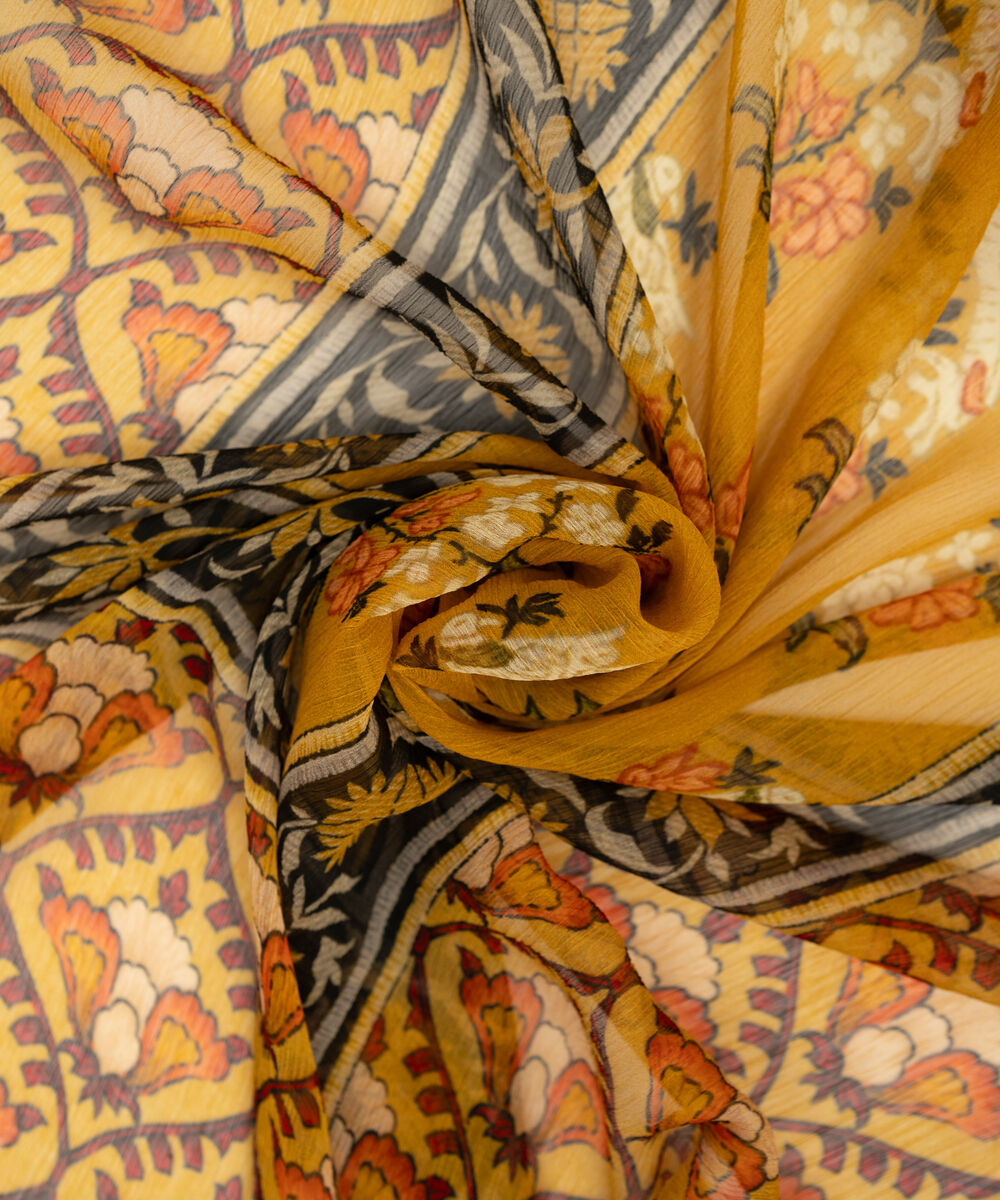 Blended Chiffon Printed Mustard Dupatta