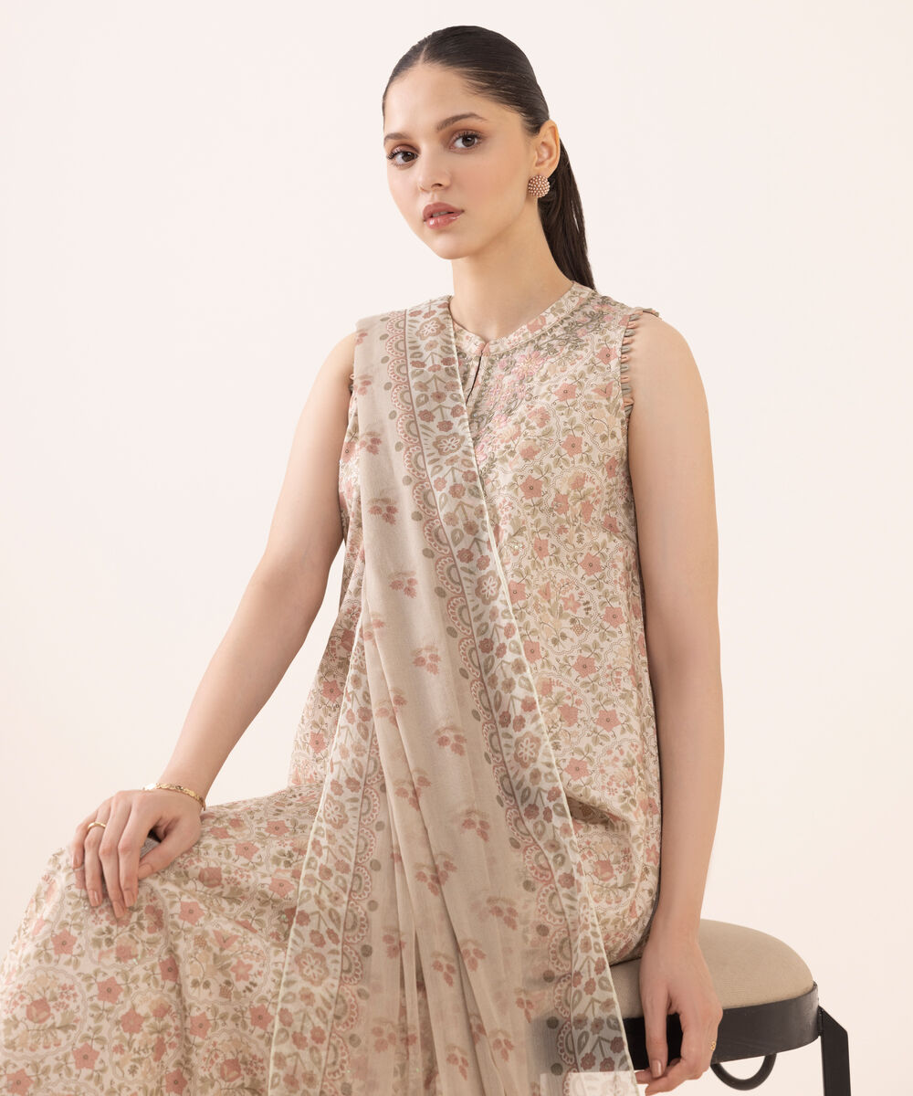 Women's Unstitched Cotton Embroidered Multi Three Piece Suit