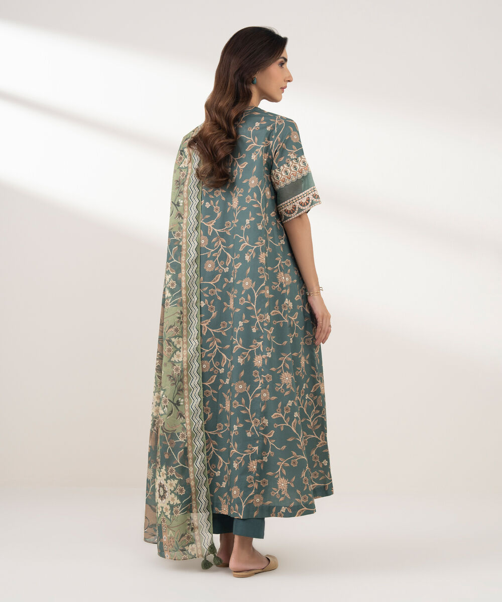 Women's Unstitched Lawn Printed Green 3 Piece Suit