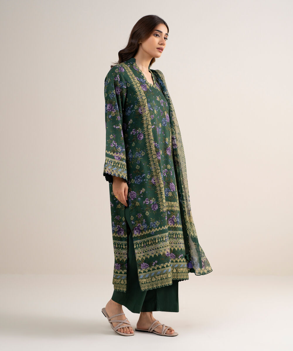 Women's Unstitched Arabic Lawn Printed Green