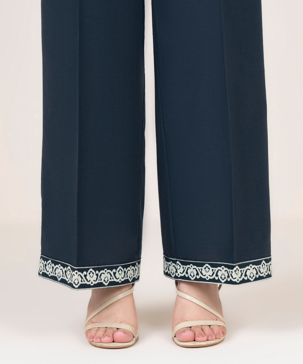 Women's RTW Cambric Solid Navy Blue Culottes