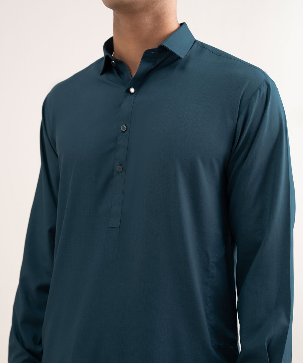 Men'S Stitched Teal Premium Wash And  Wear Suit