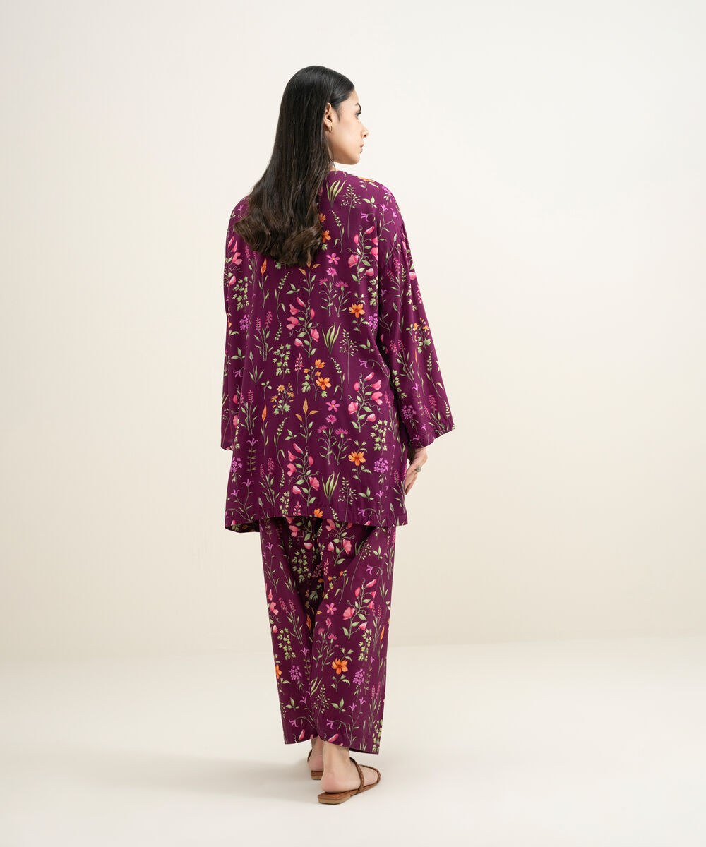 Women's RTW Arabic Lawn Printed Purple 2 Piece Suit