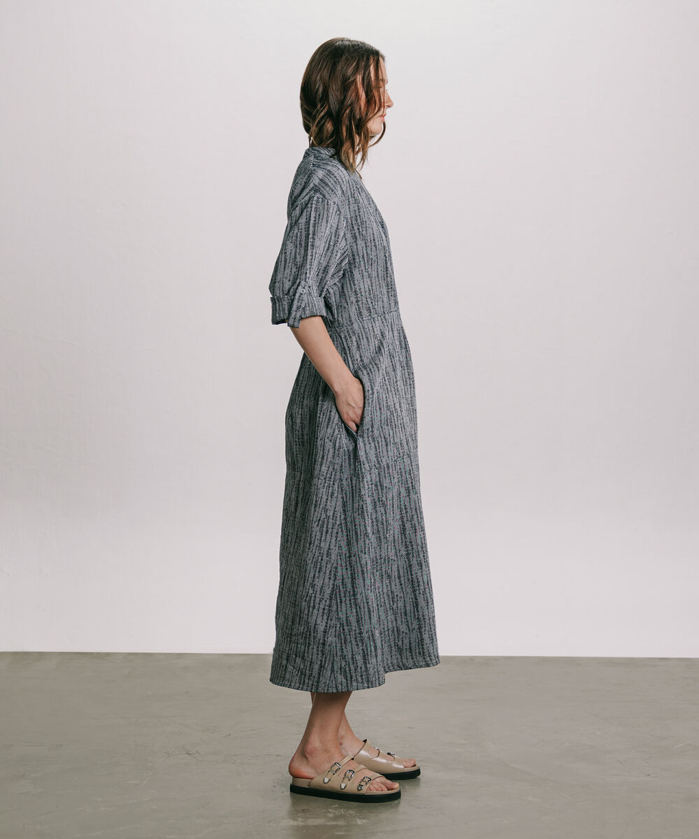 Women's Western Wear Blue Textured Denim Jacquard Dress