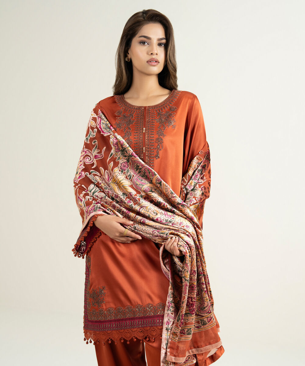 Women's Unstitched Blended Satin 3 Piece Suit