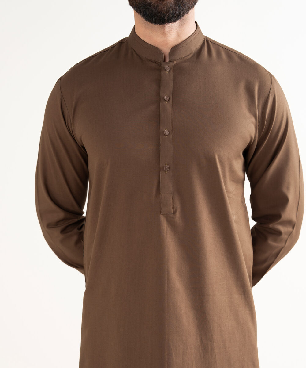 Men's 100% Cotton Plain Brown Kurta Trouser