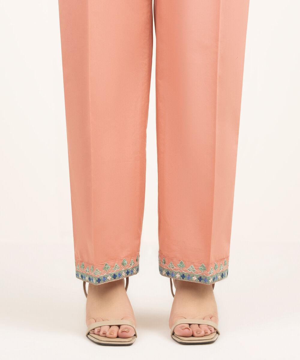 Women's RTW Cambric Embroidered Pink Straight Pants