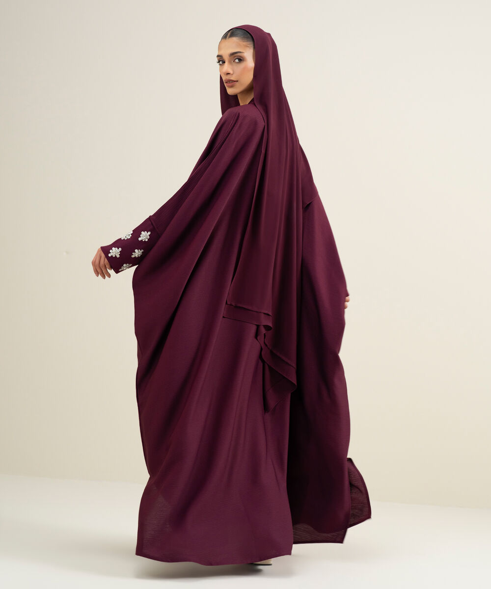 Women's Burgundy Cape Abbaya Set