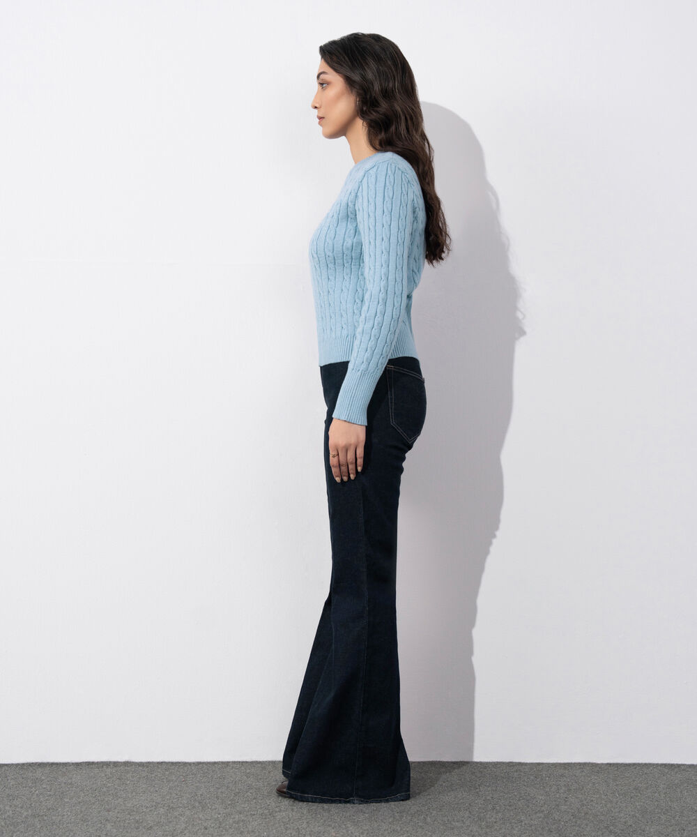 Women's Western Wear Blue Cable Knit Sweater