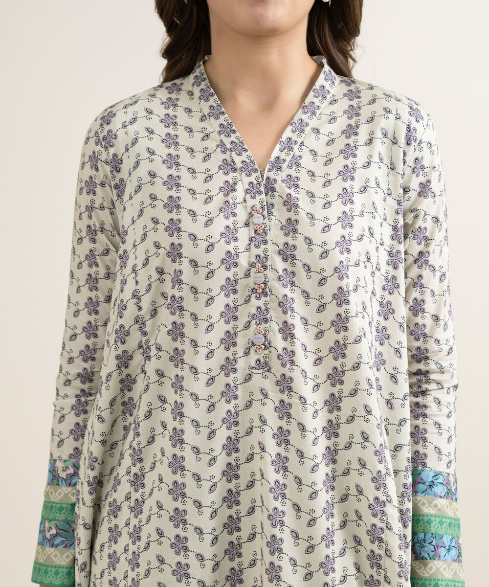 Women's Unstitched Lawn Printed Off White 2 Piece Suit