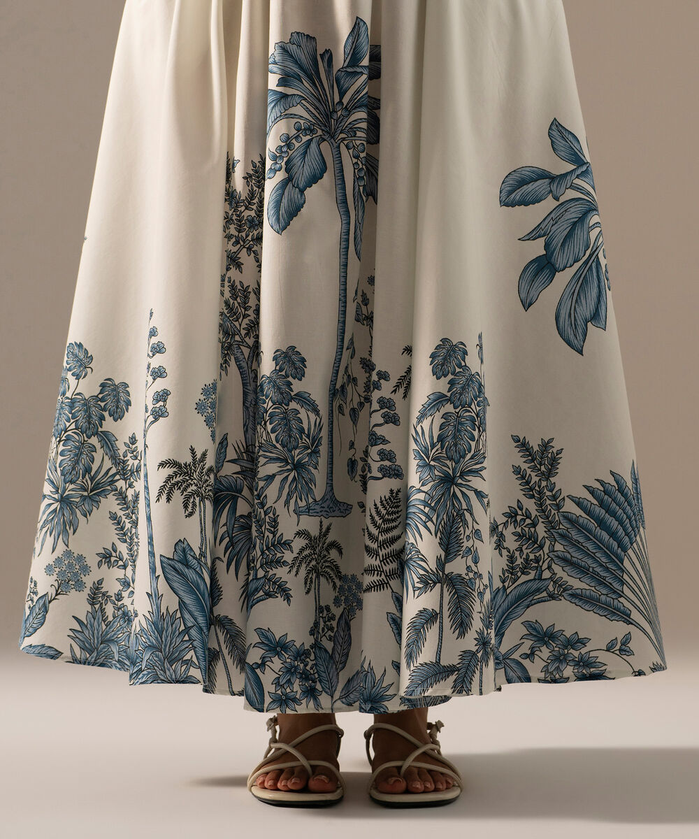 Women's RTW Cambric Printed White Skirt