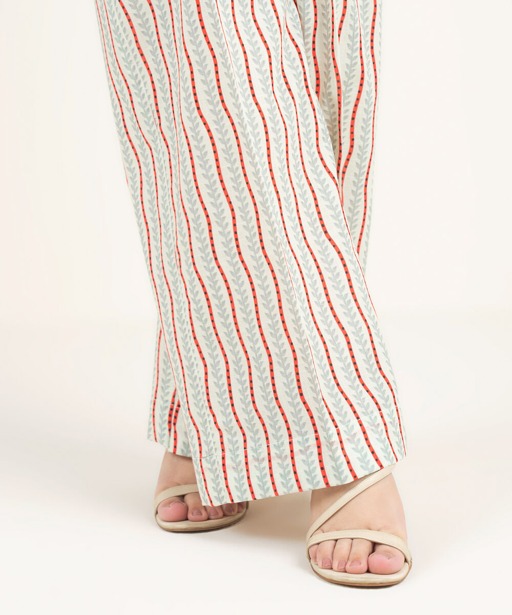 Women's RTW Crosshatch Printed White Culottes