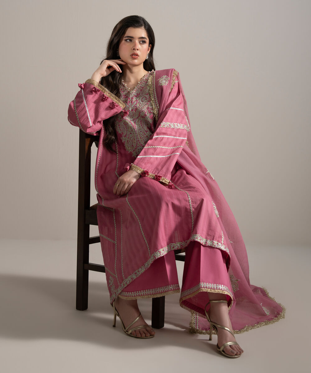 Women's RTW Leno Kara Embroidered Pink 3 Piece Suit