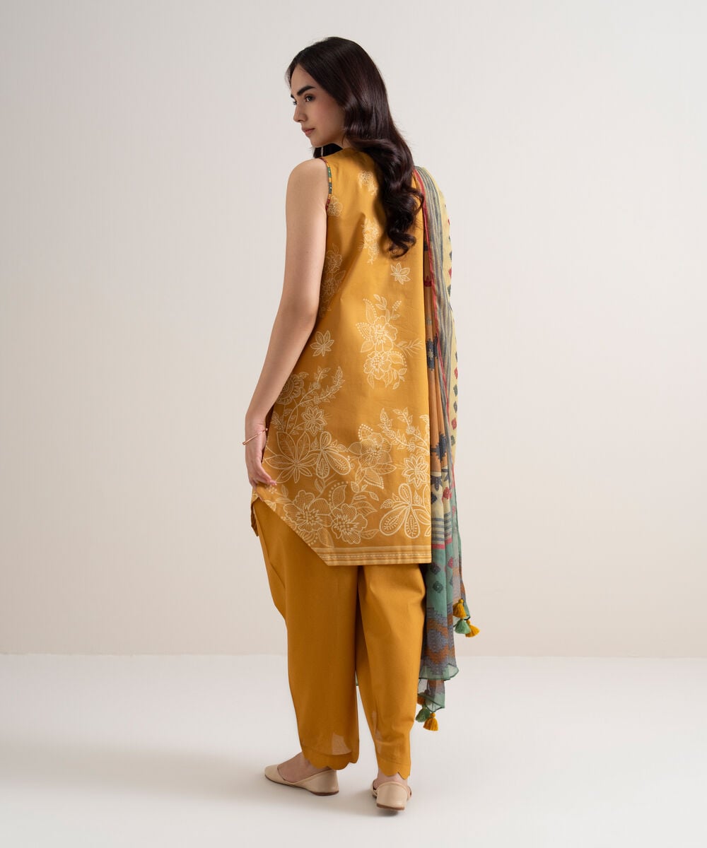 Women's Unstitched Lawn Printed Yellow 3 Piece Suit