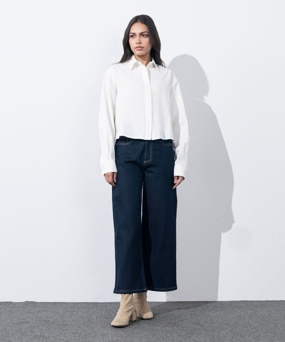 Women's Western Wear Mid Wash Cropped Wide Leg Jeans