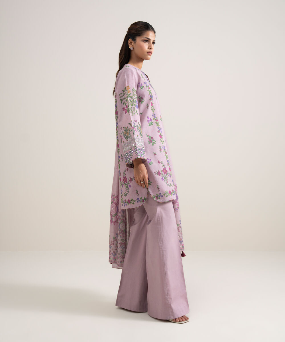Women's Unstitched Lawn Printed Light Purple 3 Piece Suit