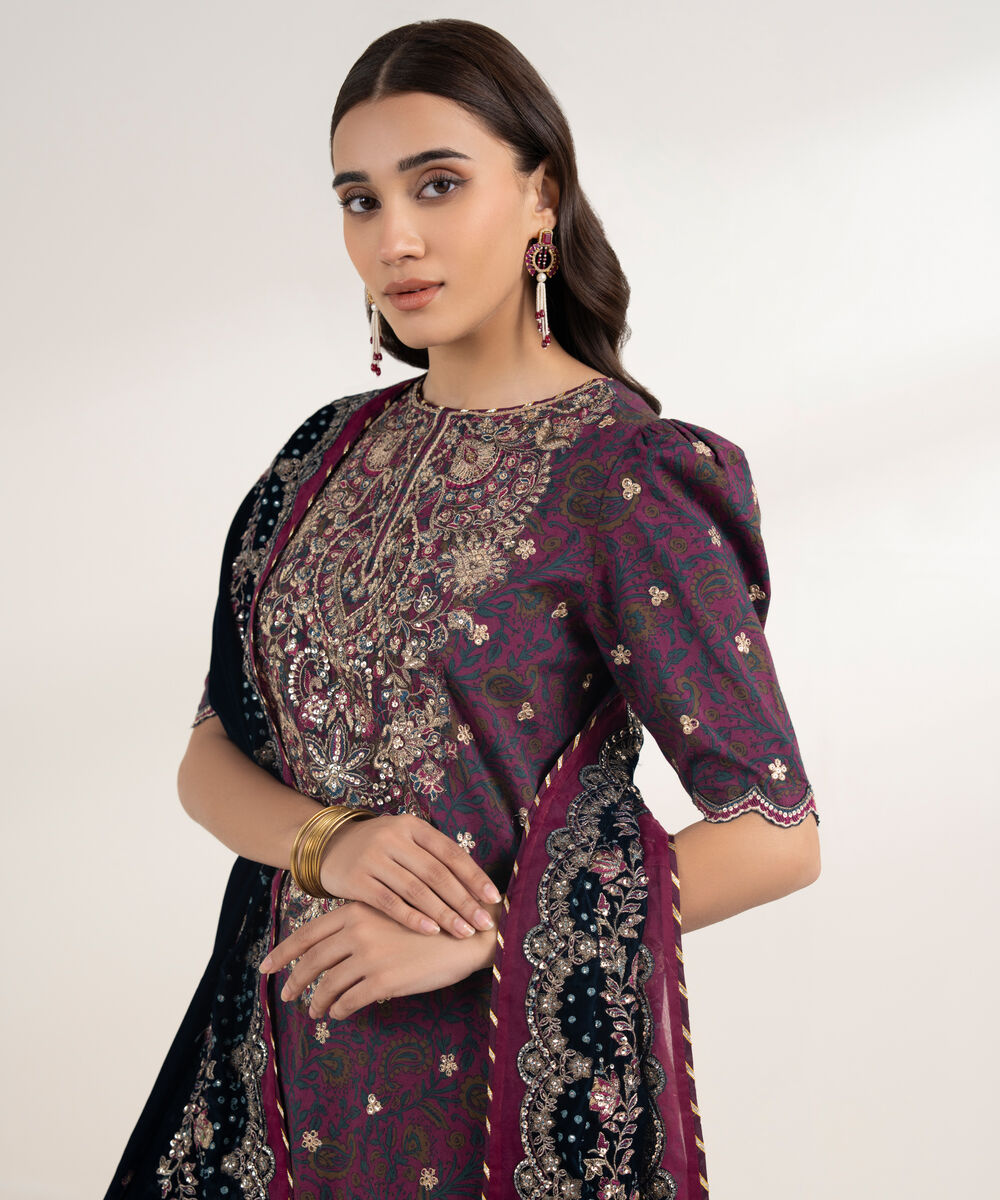Women's Unstitched Viscose Raw Silk 3 Piece Suit