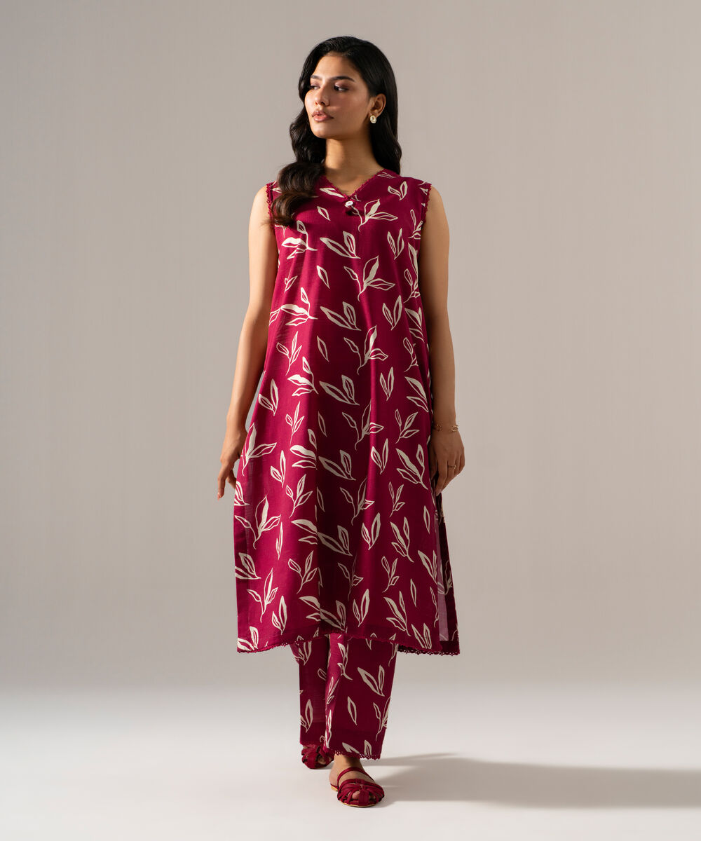 Women's RTW Khaddar Printed Maroon 2 Piece Suit